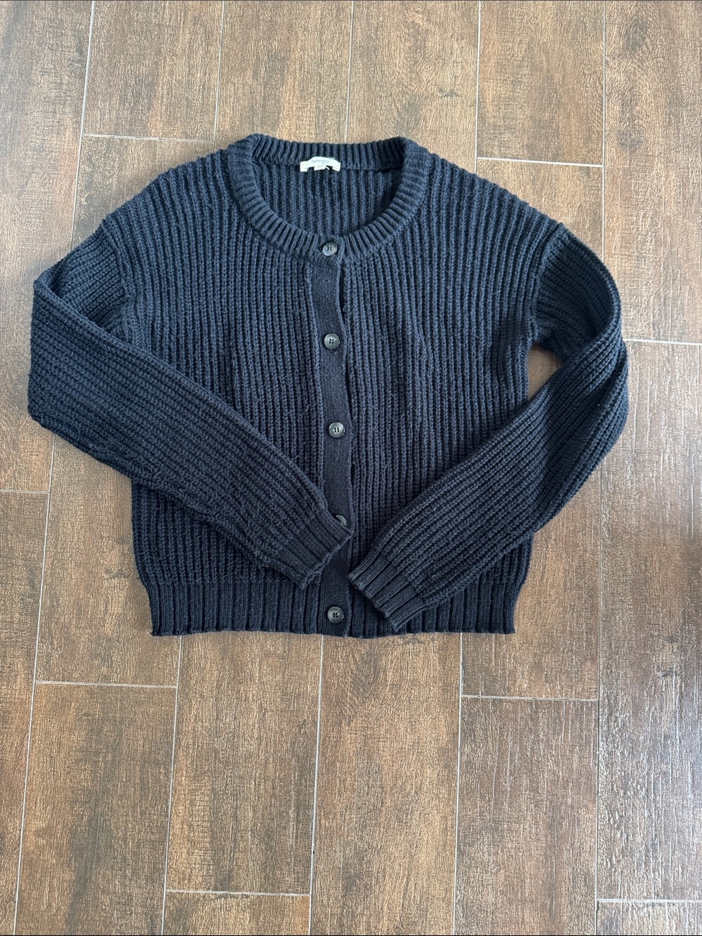 Splendid Black Ribbed Button-Front Cardigan